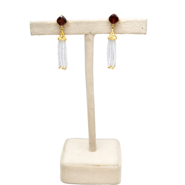 Garnet and Clear Quartz Tassel Drop Earring - Image 3