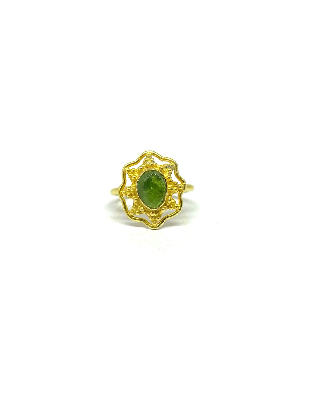 Green Tourmaline Statement Ring with Gold-Tone Detailing