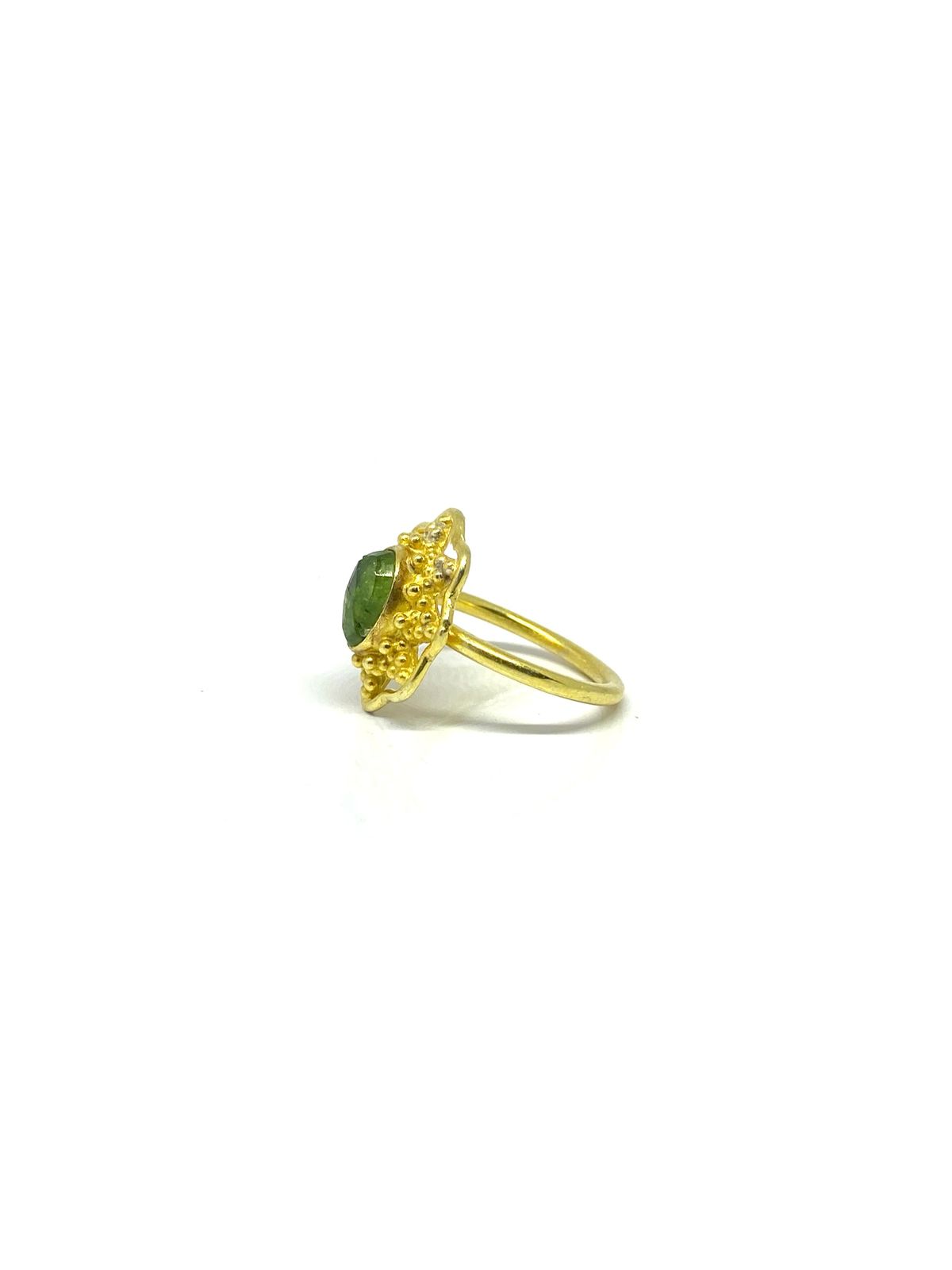 Green Tourmaline Statement Ring with Gold-Tone Detailing - Image 2