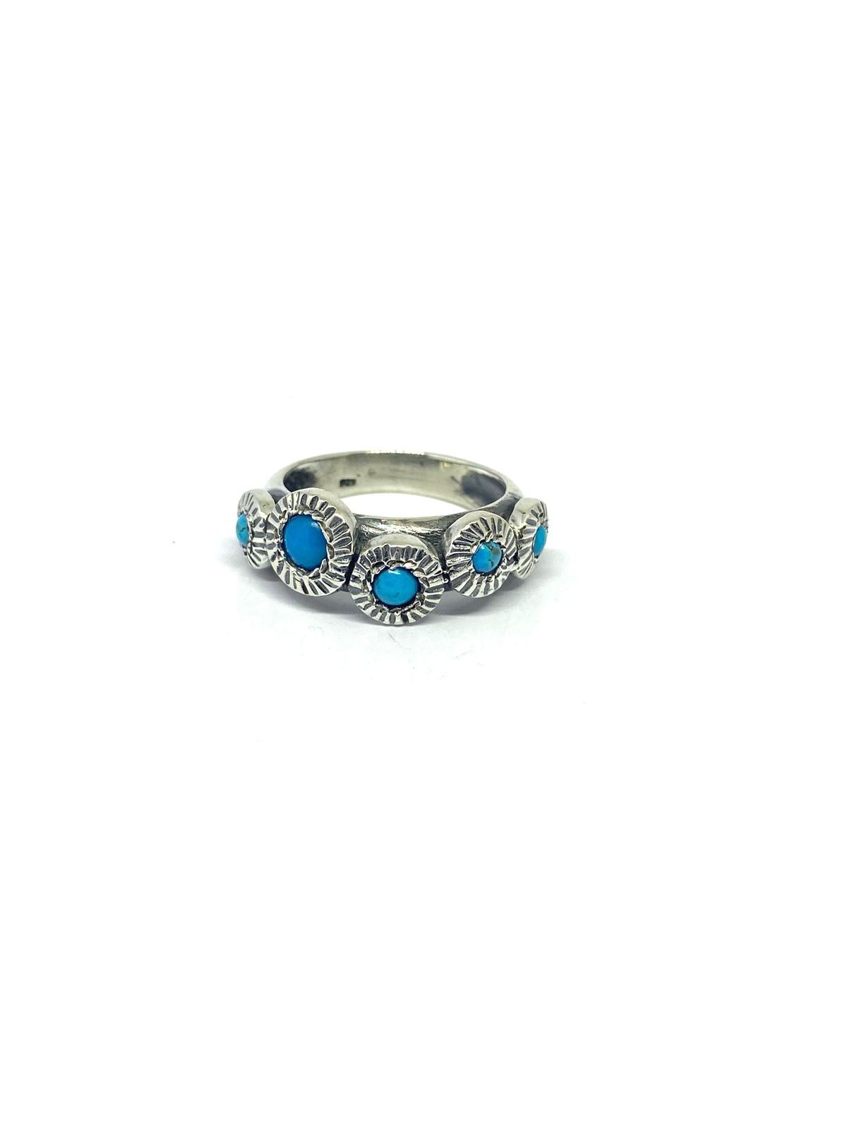 Vintage-Inspired Sterling Silver Ring with Turquoise Stones - Image 3
