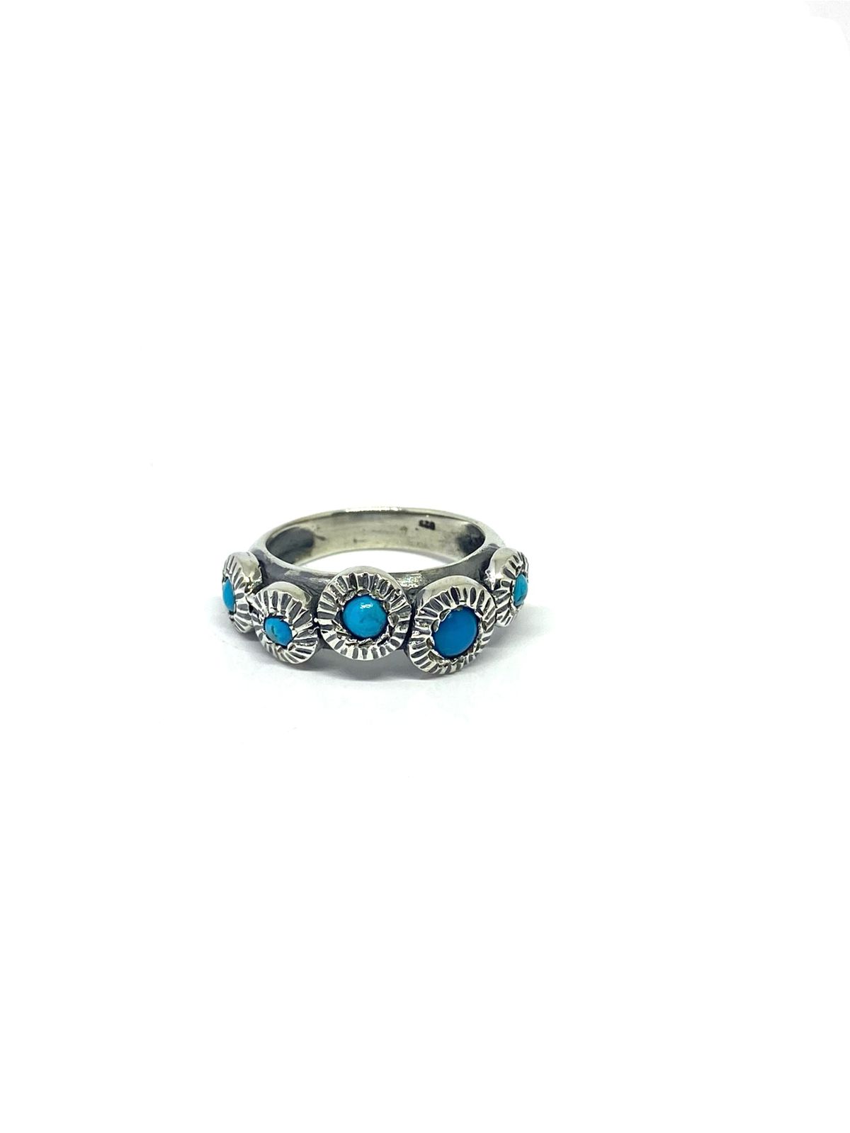 Vintage-Inspired Sterling Silver Ring with Turquoise Stones