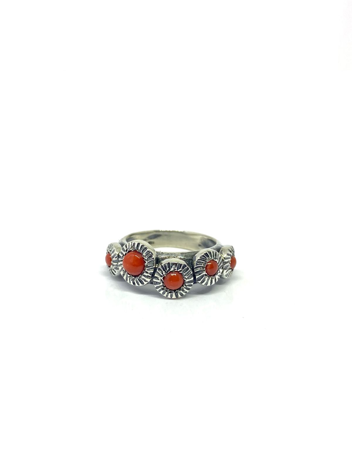 Elegant Round Shape Coral Accent Ring