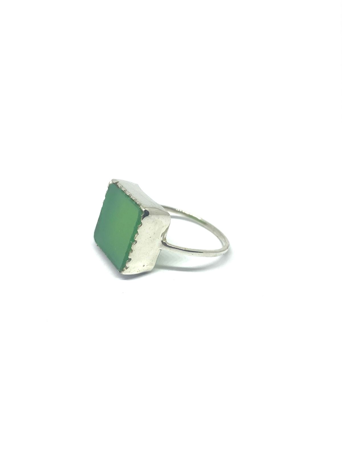 Square Green Onyx Silver Statement Ring - Image 2