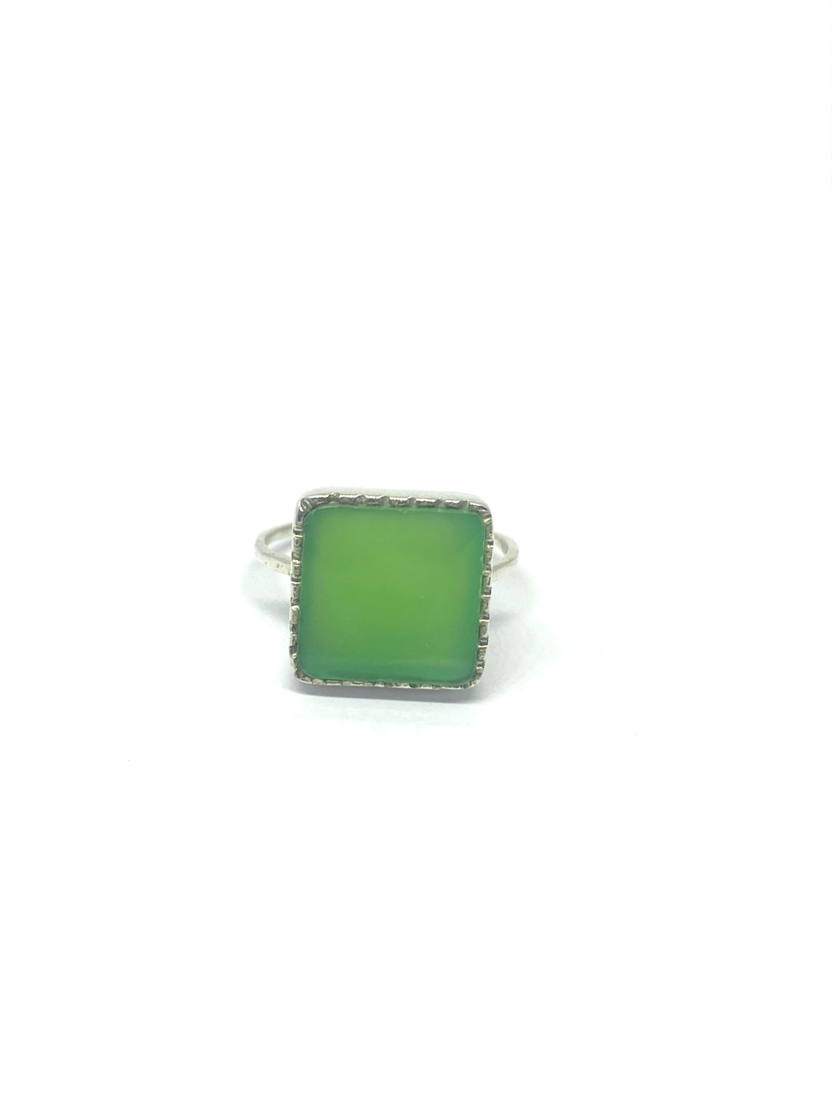 Square Green Onyx Silver Statement Ring