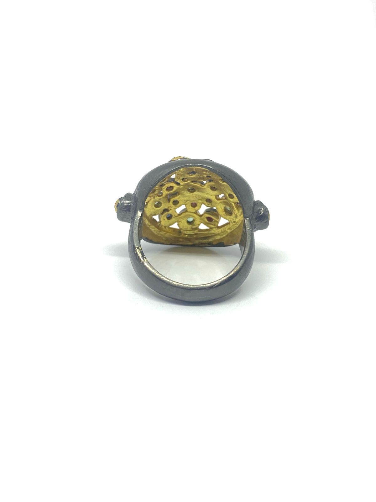 Black Gold Polish Multicolor Tourmaline Statement Ring - Image 3