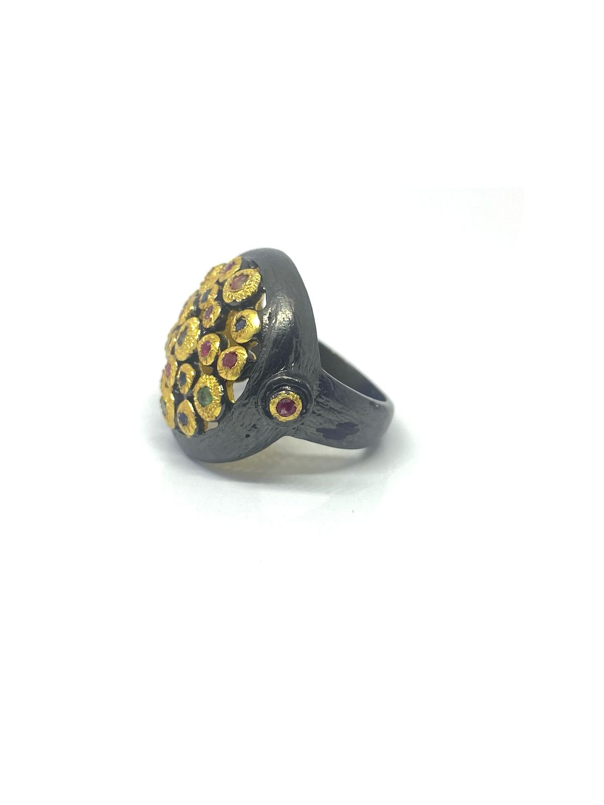 Black Gold Polish Multicolor Tourmaline Statement Ring - Image 2