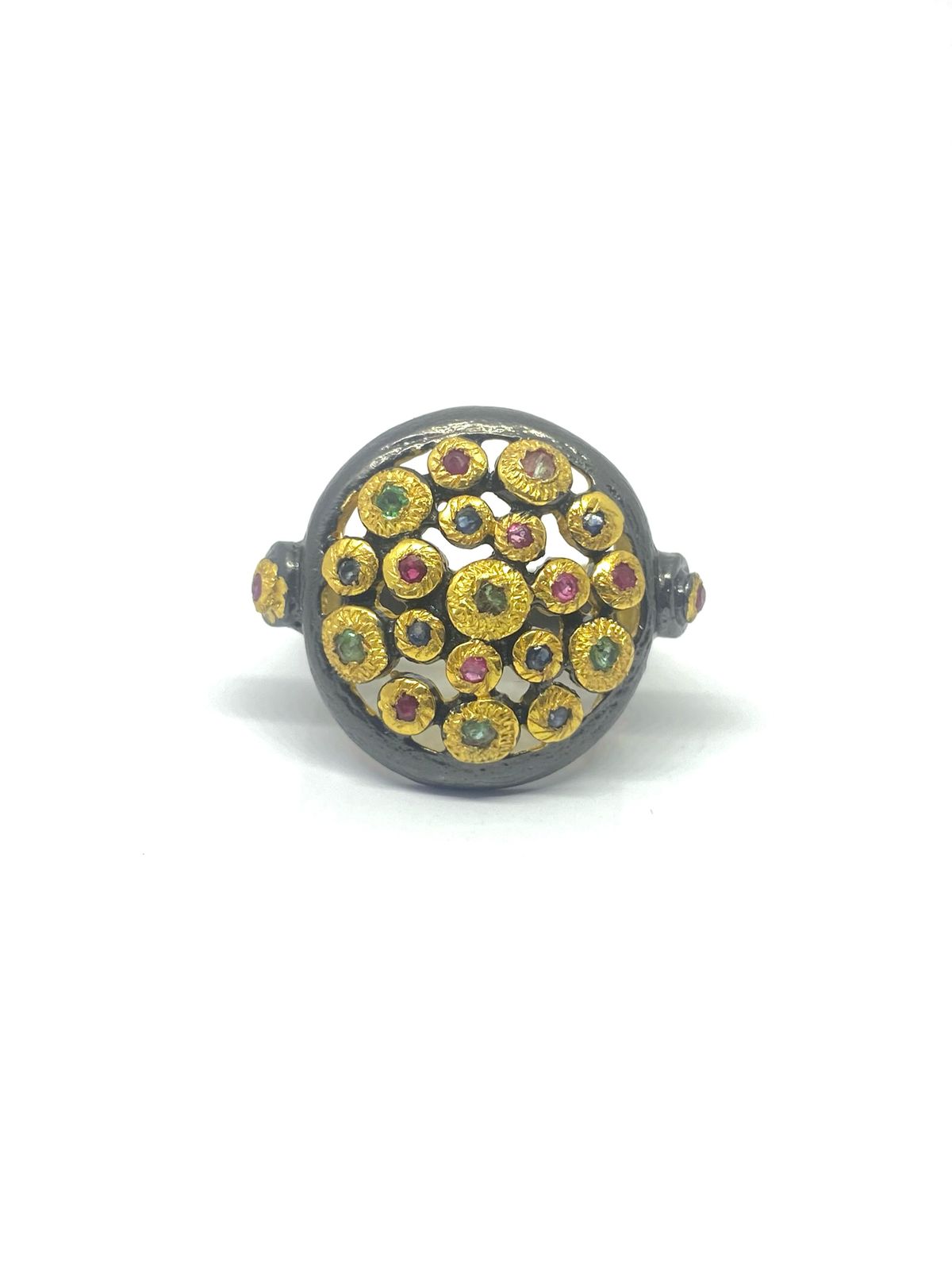 Black Gold Polish Multicolor Tourmaline Statement Ring
