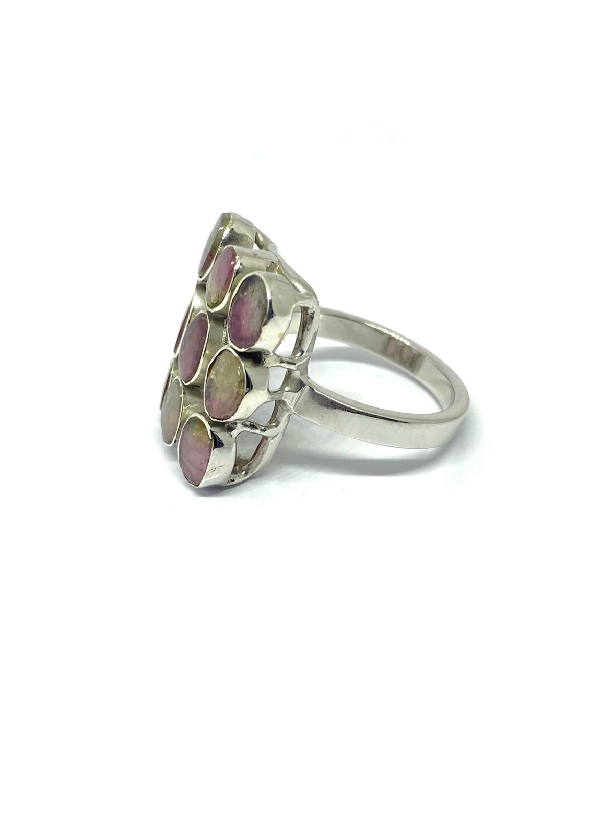 Elegant Multi-Stone Watermelon Tourmaline Silver Ring - Image 2