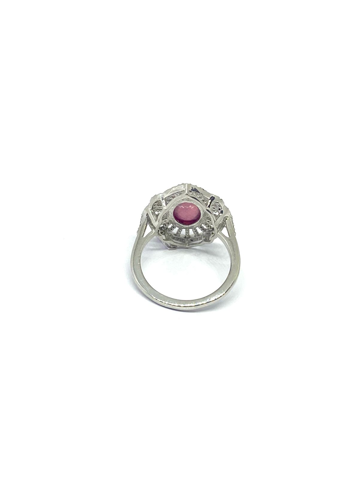 Pink Glass-Filled Cabochon Stone with Ornate Filigree Design - Image 3