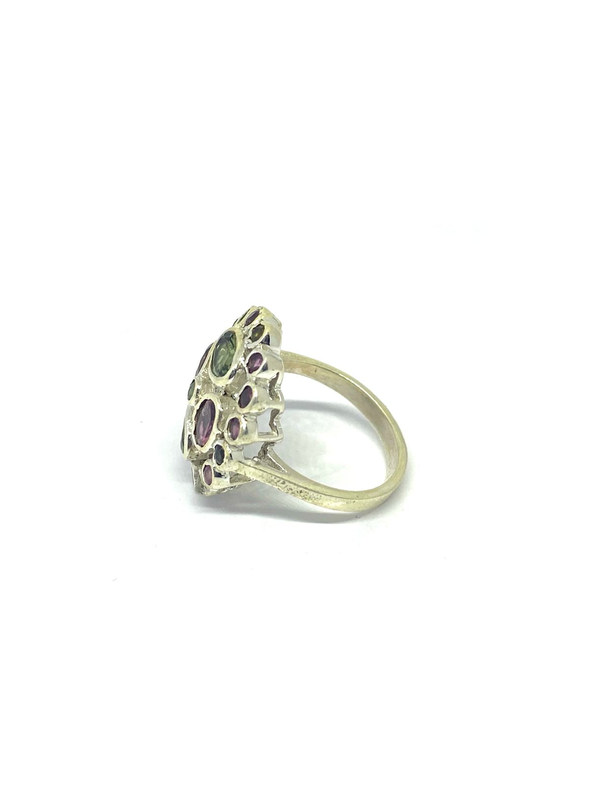 Multi-Color Tourmaline Ring with Circular Cluster Design - Image 3
