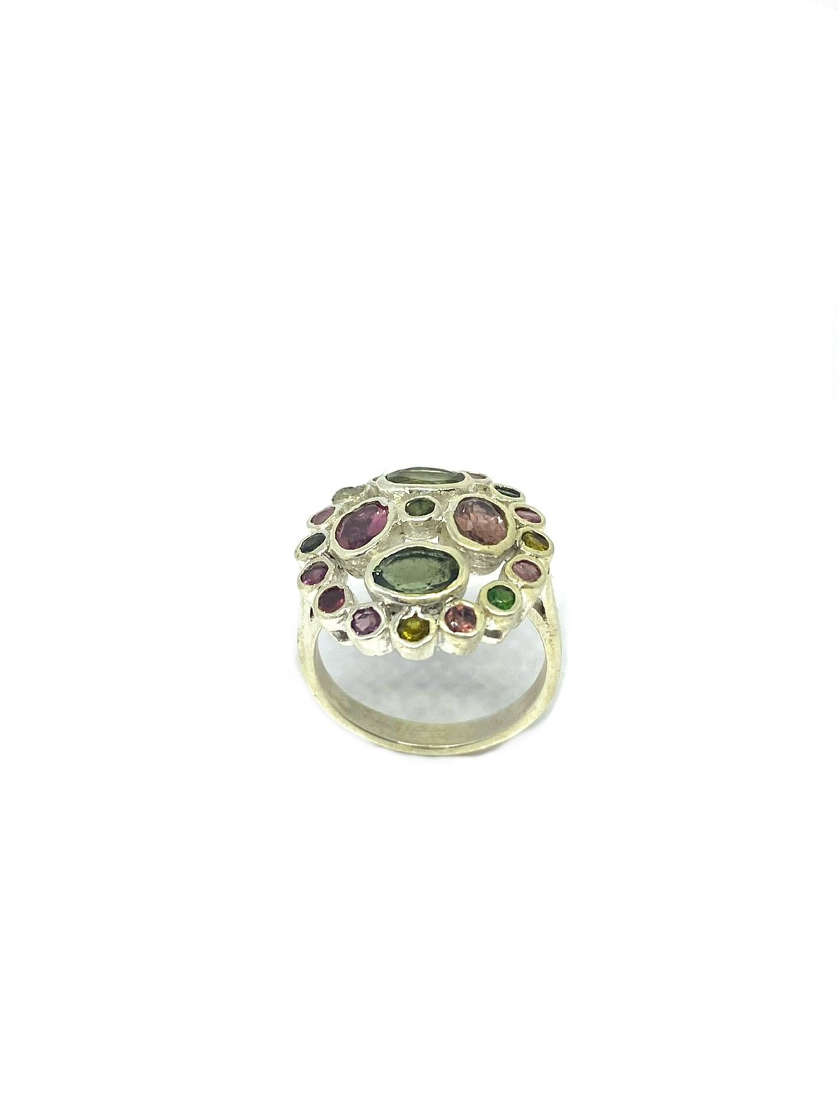 Multi-Color Tourmaline Ring with Circular Cluster Design - Image 2