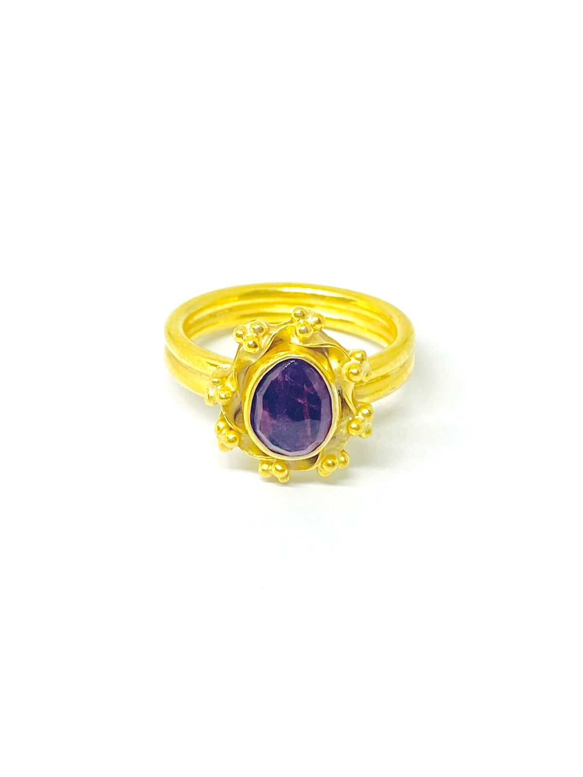 Natural Rhodolite Garnet Ring in 92.5 Sterling Silver Gold Plated
