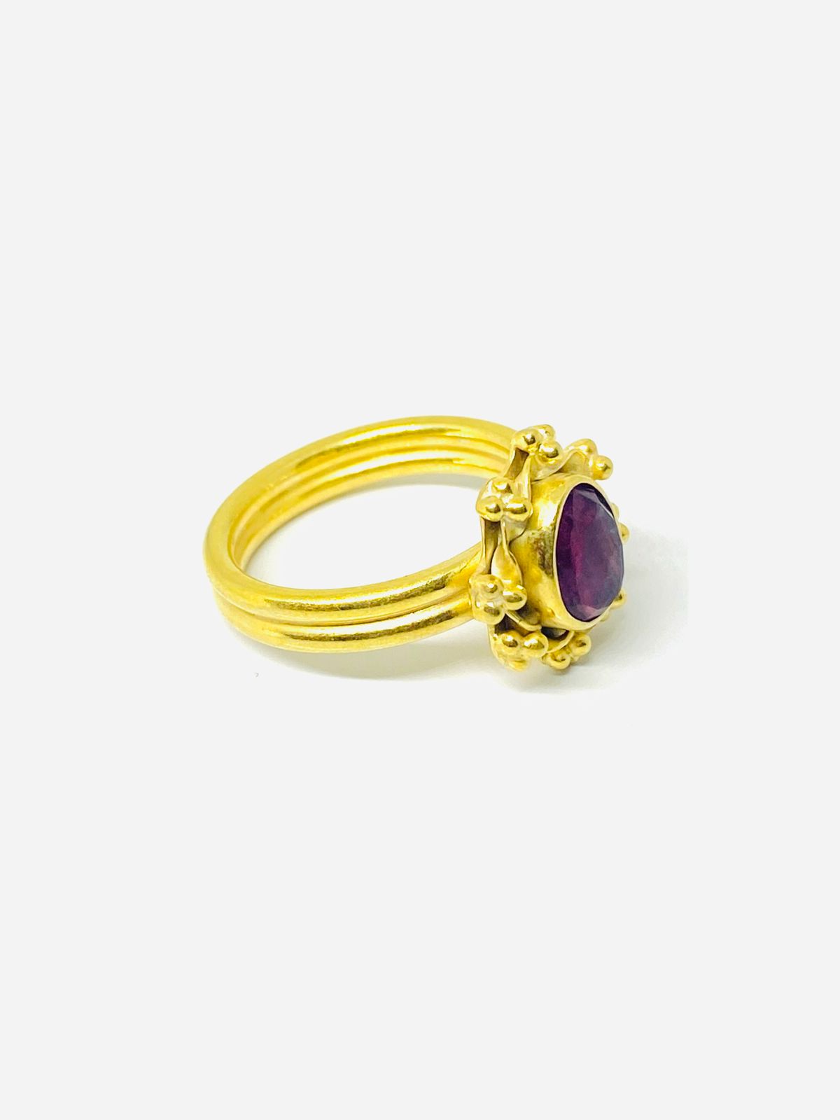 Natural Rhodolite Garnet Ring in 92.5 Sterling Silver Gold Plated - Image 2