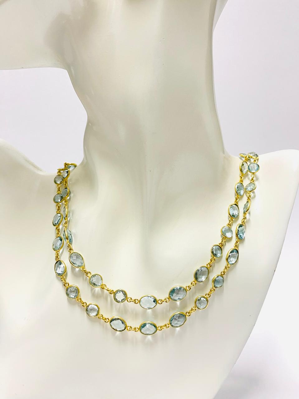 Natural Aquamarine Necklace in 92.5 Sterling Silver with Gold Polish