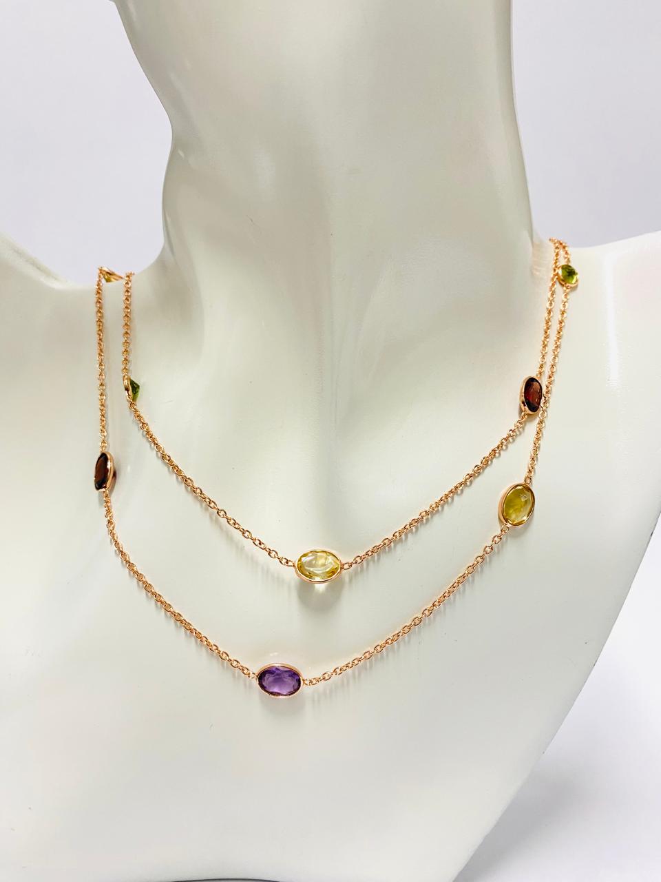 Natural Multi-Stone Station Necklace in Rose Gold Polish