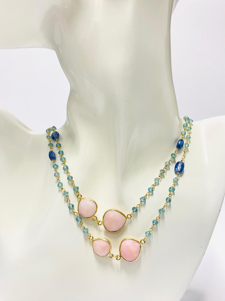Pink Opal, Kyanite & Apatite Beaded Necklace
