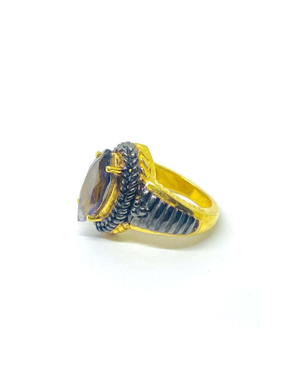 Natural Amethyst Ring in Black Gold Polish - Image 2