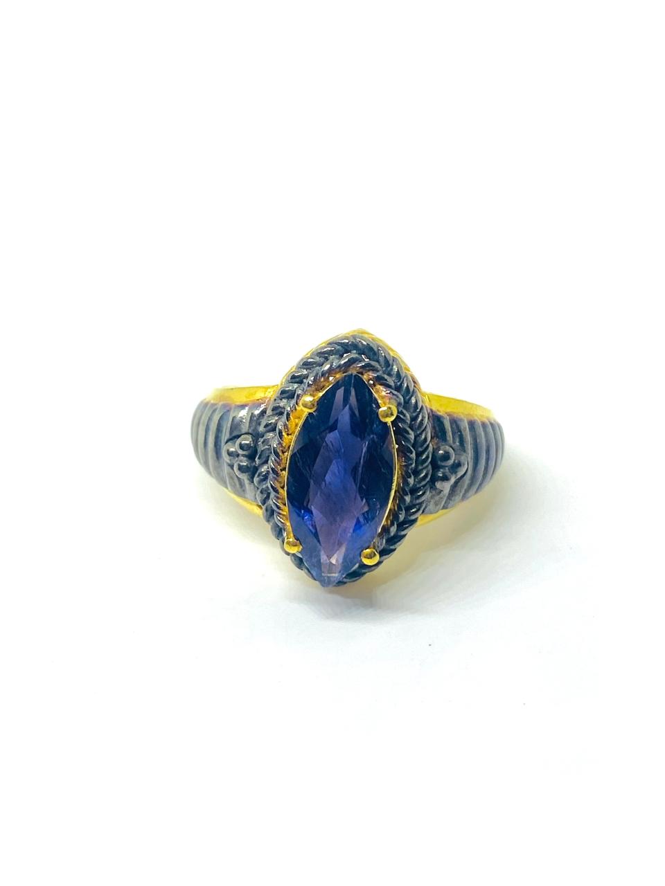 Natural Amethyst Ring in Black Gold Polish
