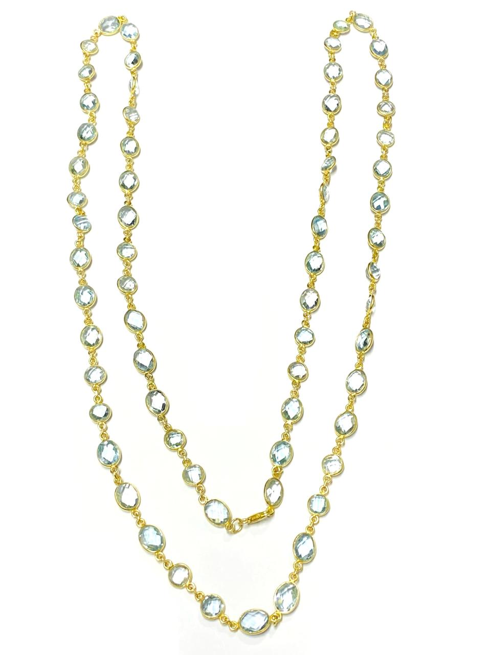 Natural Aquamarine Necklace in 92.5 Sterling Silver with Gold Polish - Image 2