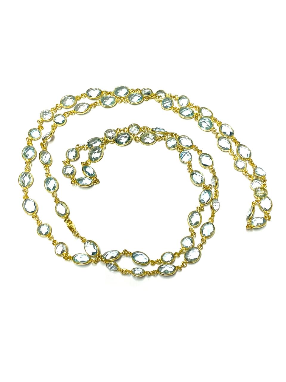 Natural Aquamarine Necklace in 92.5 Sterling Silver with Gold Polish - Image 3