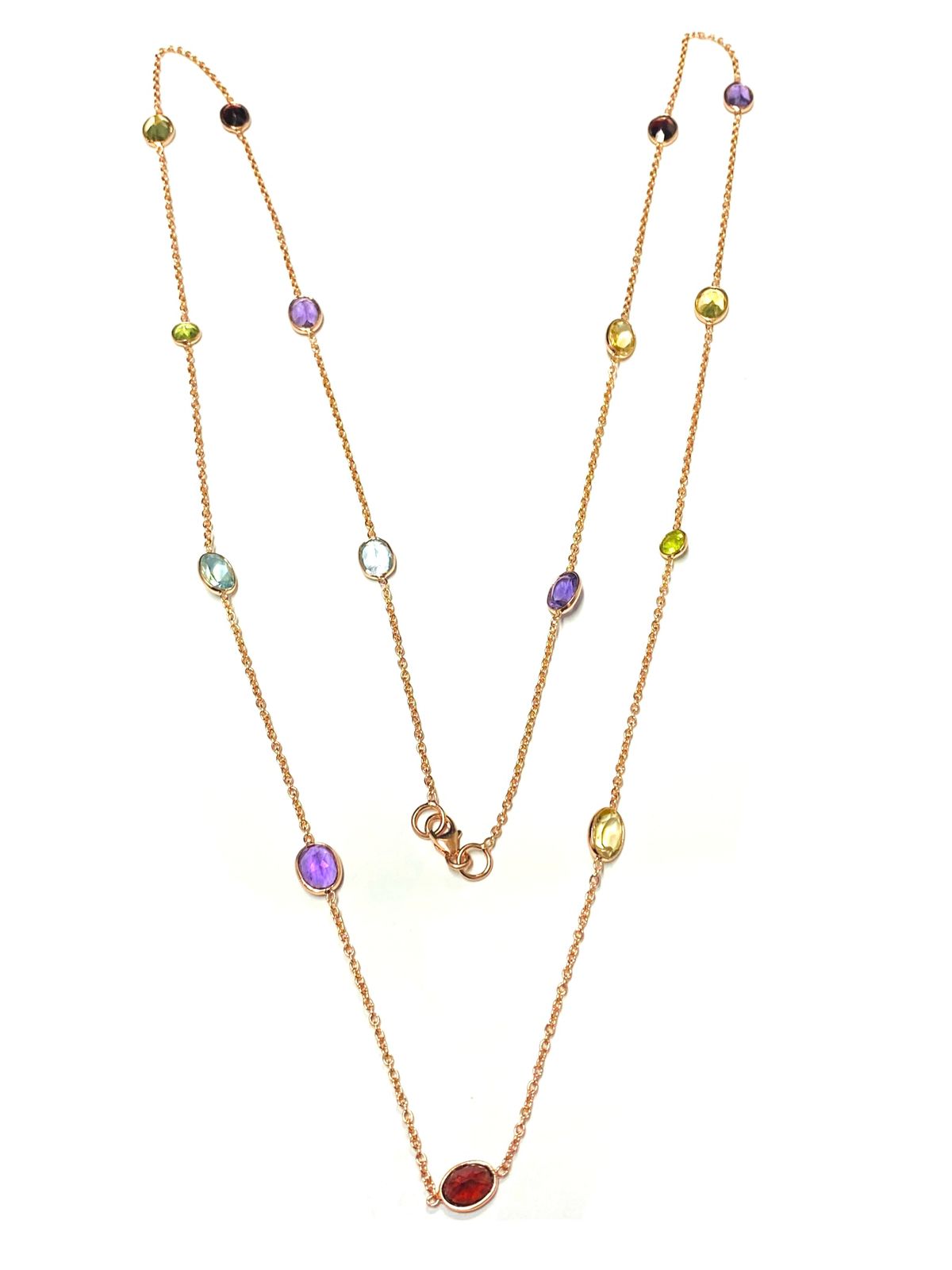 Natural Multi-Stone Station Necklace in Rose Gold Polish - Image 2