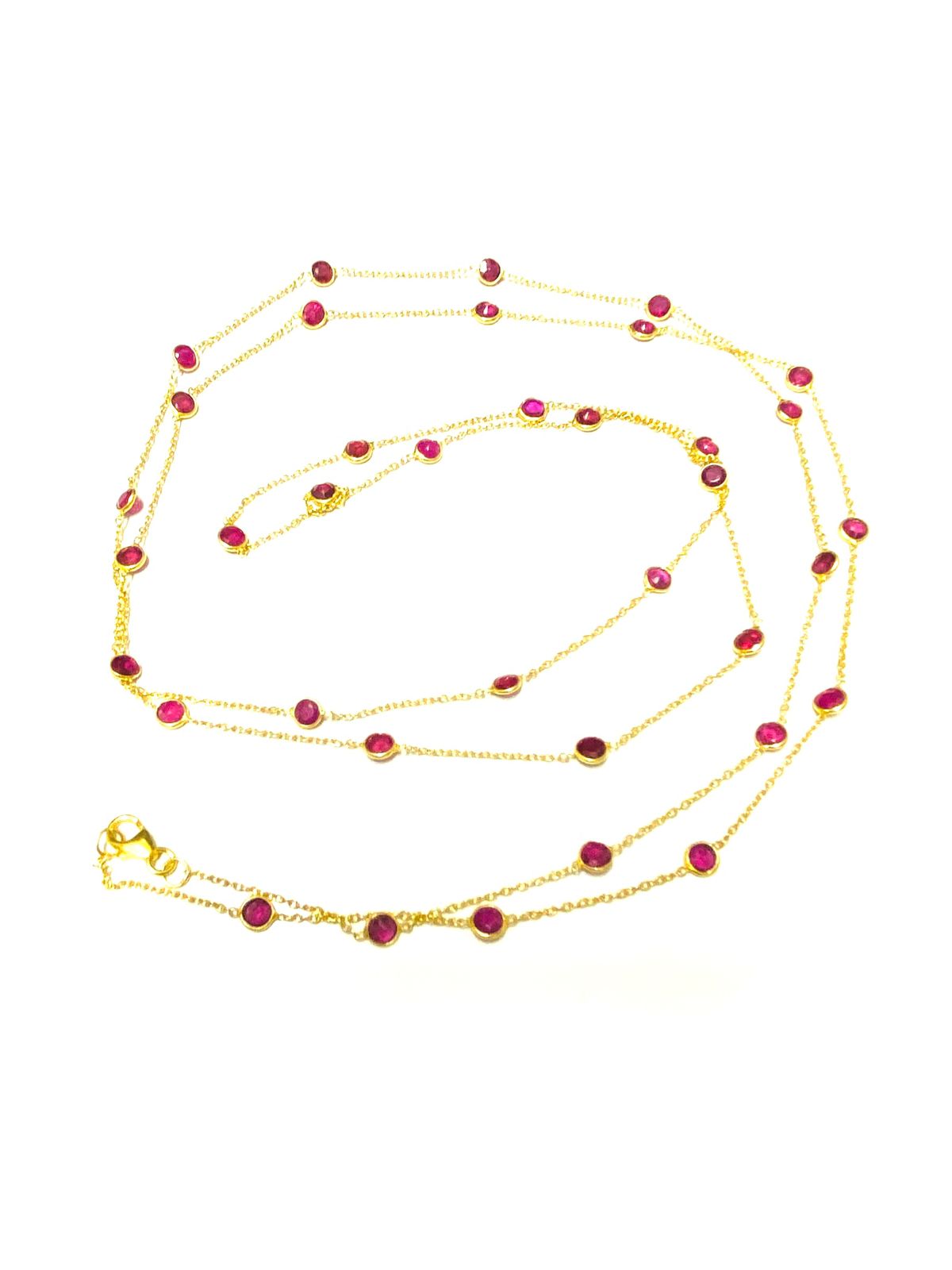 Elegant Pink Tourmaline Station Necklace in Gold Finish - Image 3