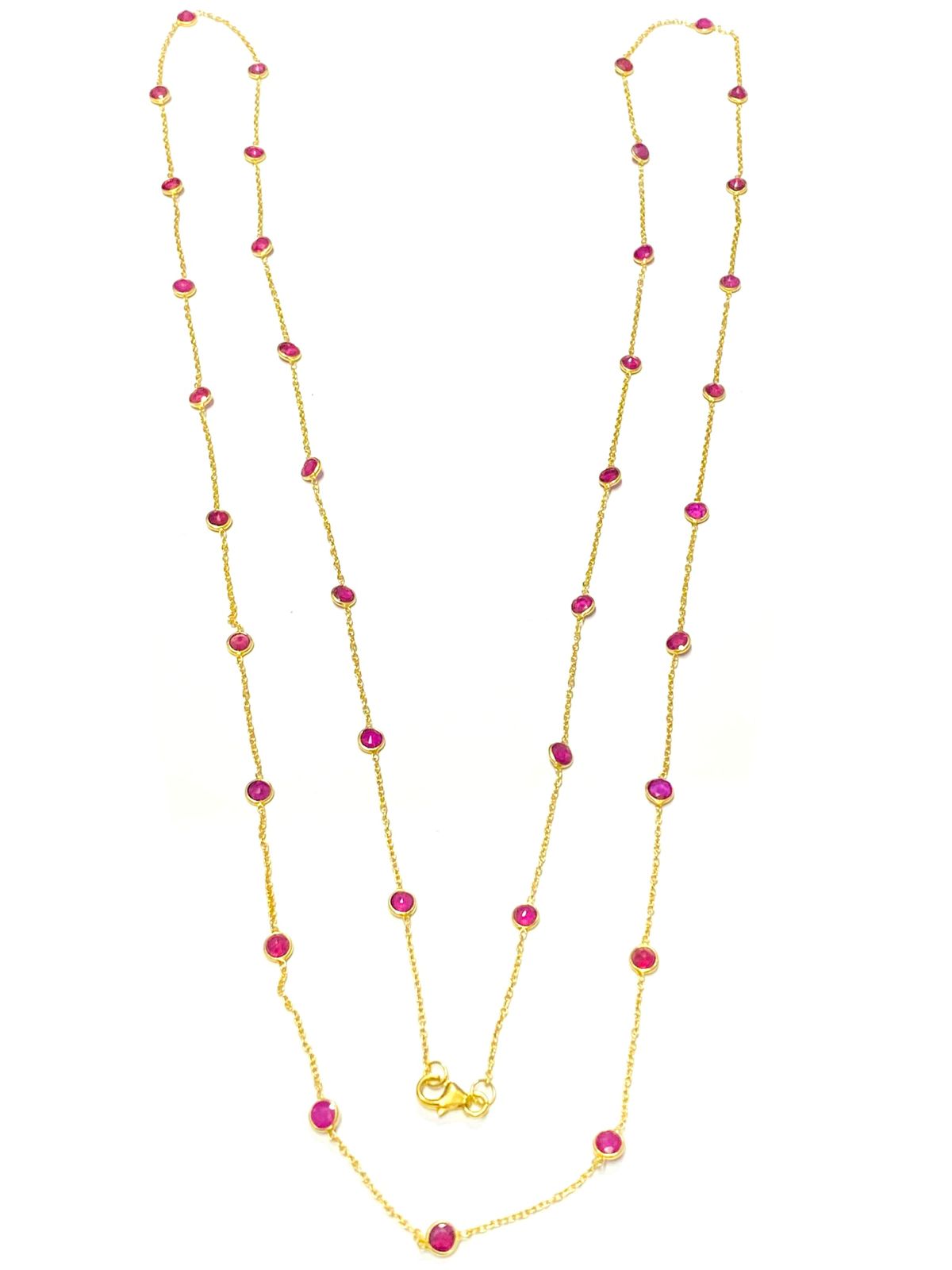 Elegant Pink Tourmaline Station Necklace in Gold Finish - Image 2