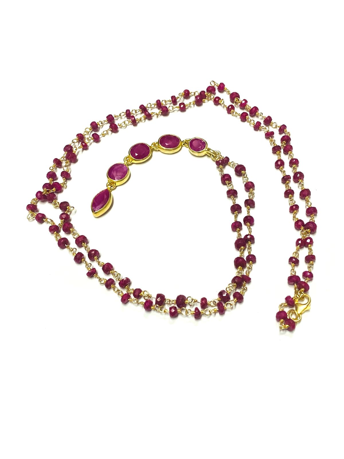 Dyed Ruby Beaded Necklace in 92.5 Sterling Silver with Gold Polish - Image 3