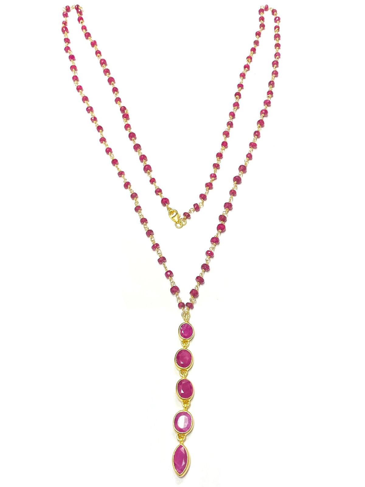 Dyed Ruby Beaded Necklace in 92.5 Sterling Silver with Gold Polish - Image 2