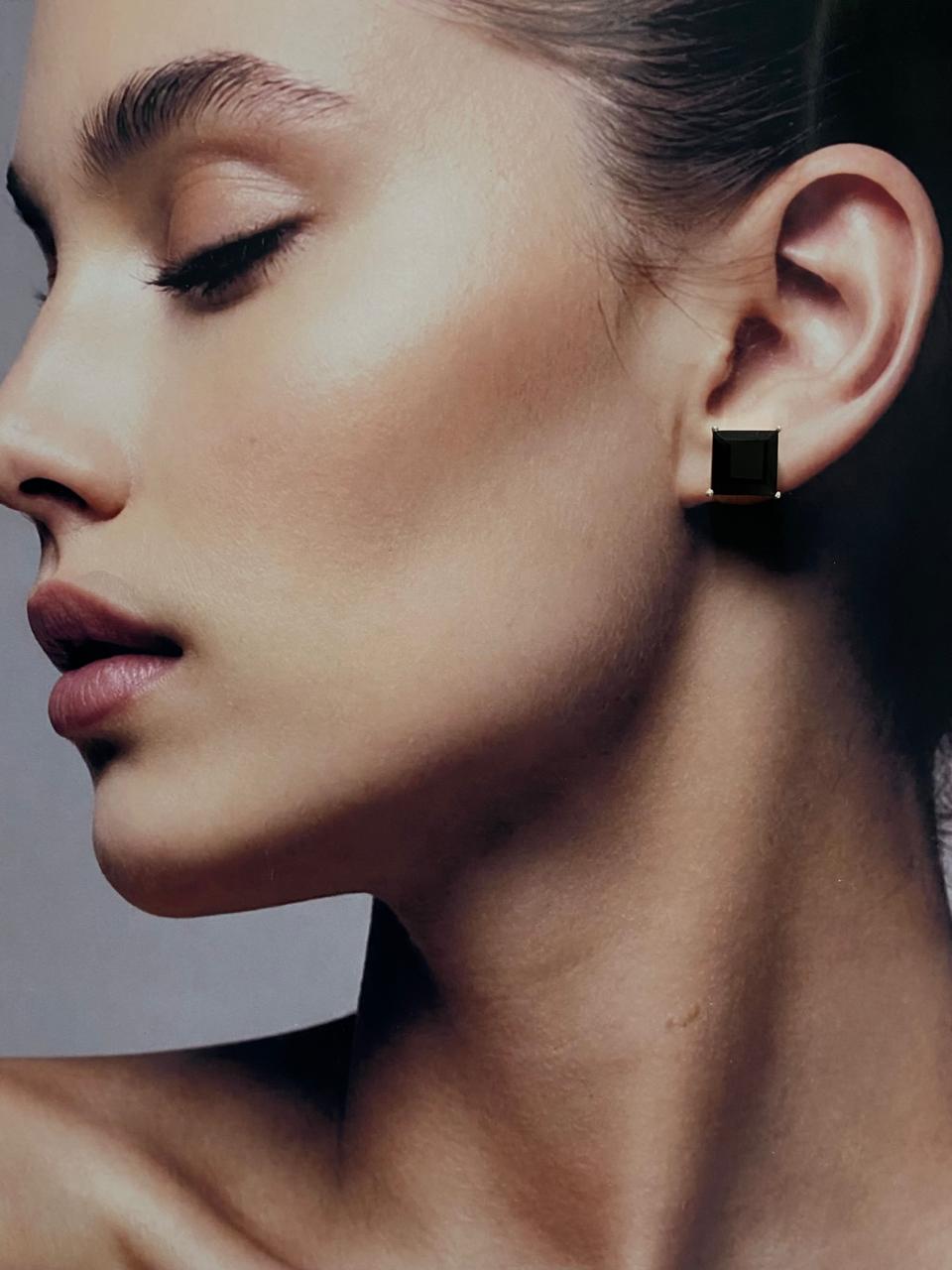 Classic Black Onyx Square Stud in Sterling Silver