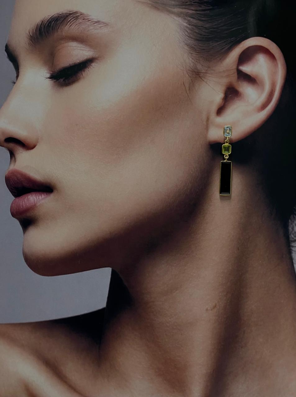 Black Onyx & Aquamarine Gemstone Earrings