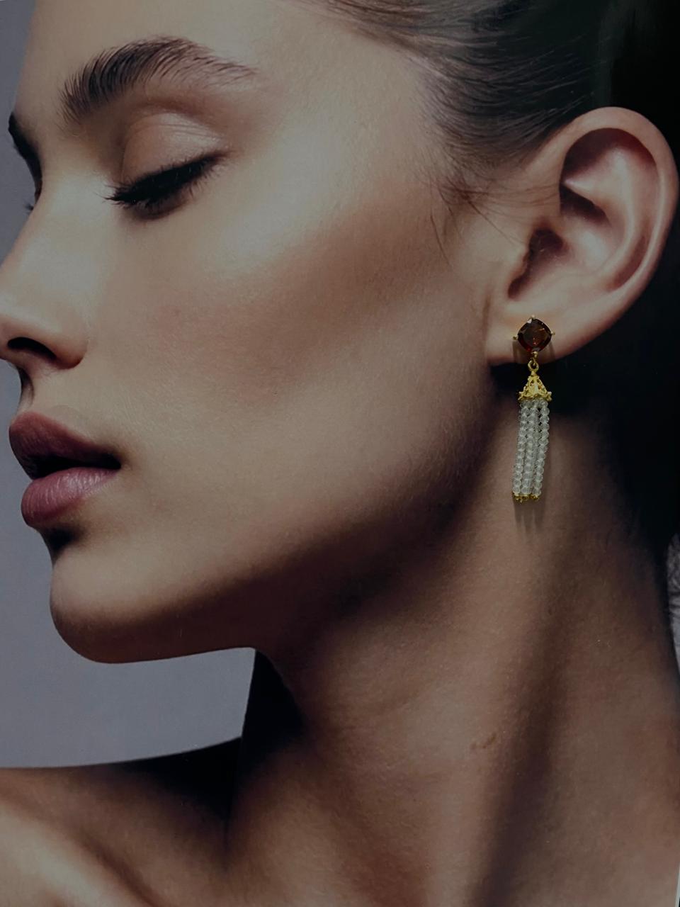 Garnet and Clear Quartz Tassel Drop Earring
