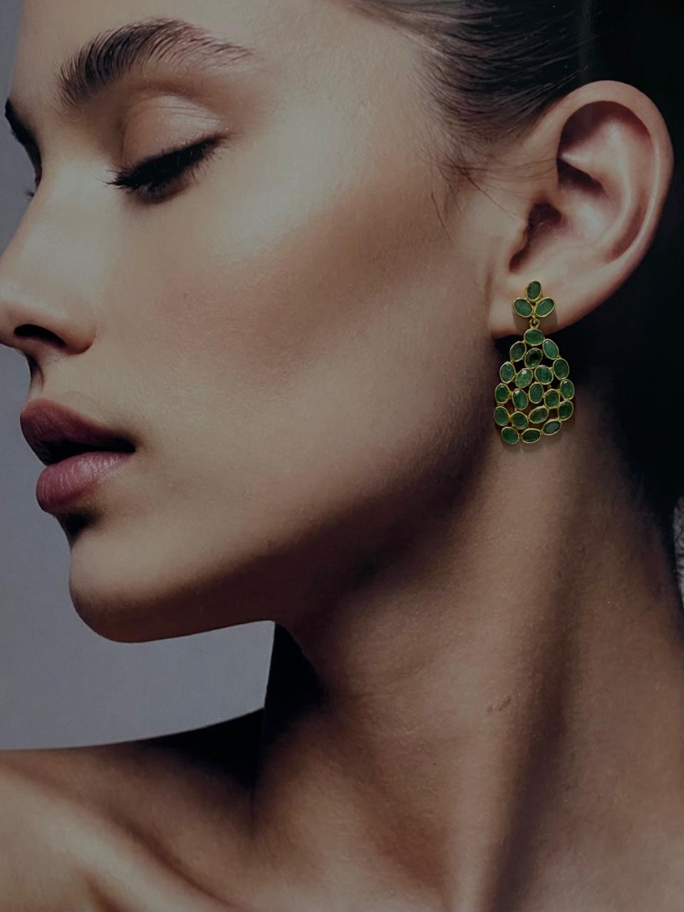 Elegant Gold-Plated Emerald Cluster Earrings
