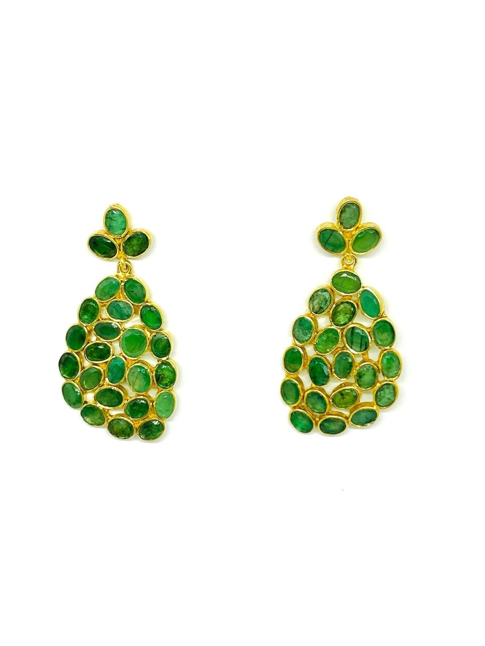 Elegant Gold-Plated Emerald Cluster Earrings - Image 2