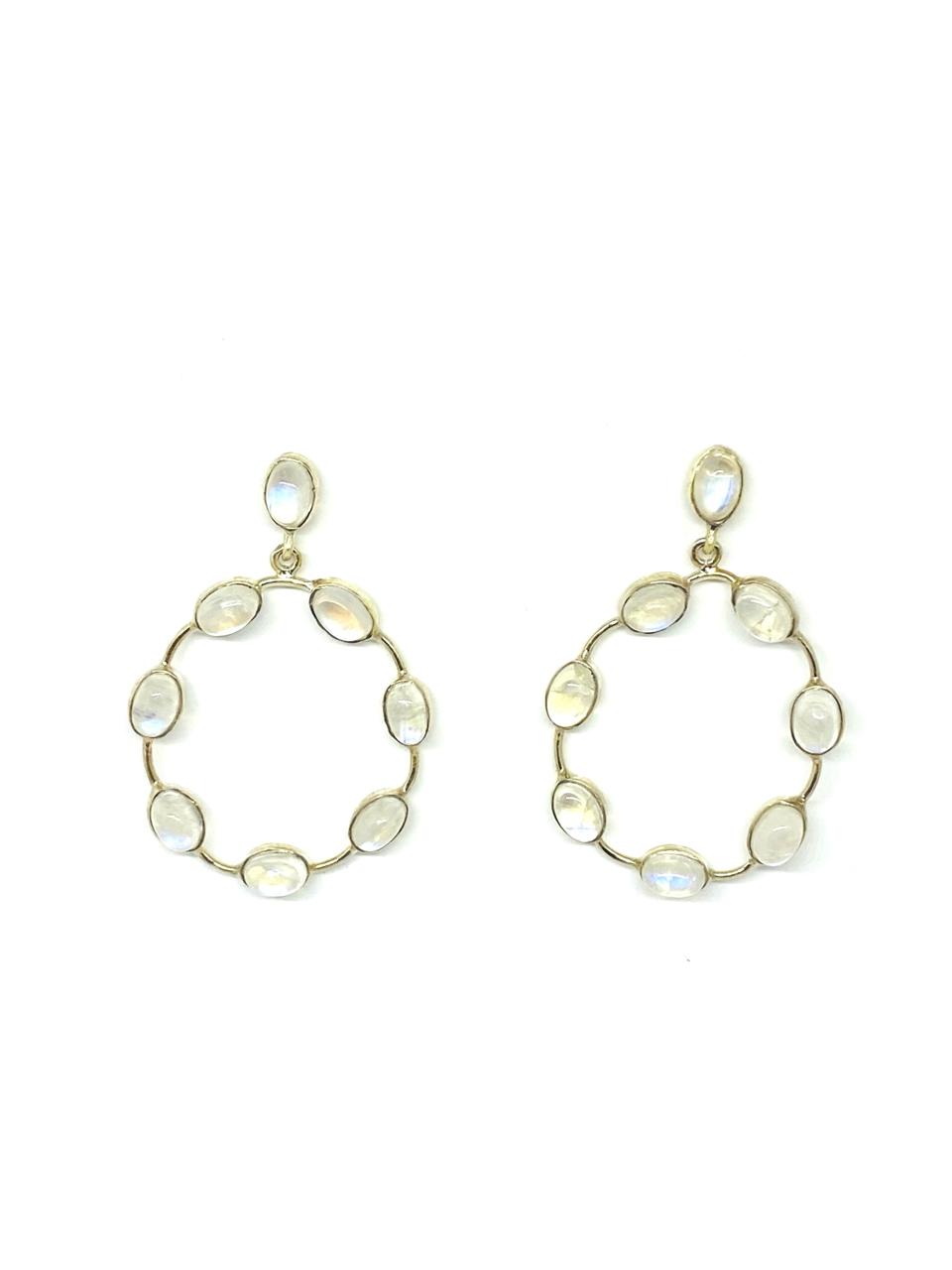 Moonstone Cabochon Oval Hoop Earrings in Silver - Image 2