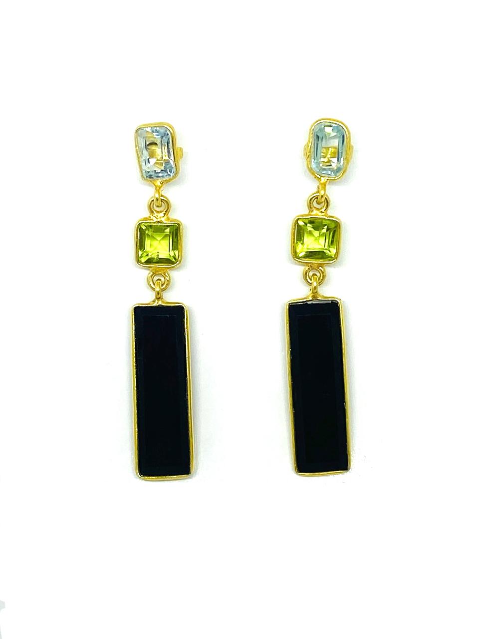 Black Onyx & Aquamarine Gemstone Earrings - Image 2