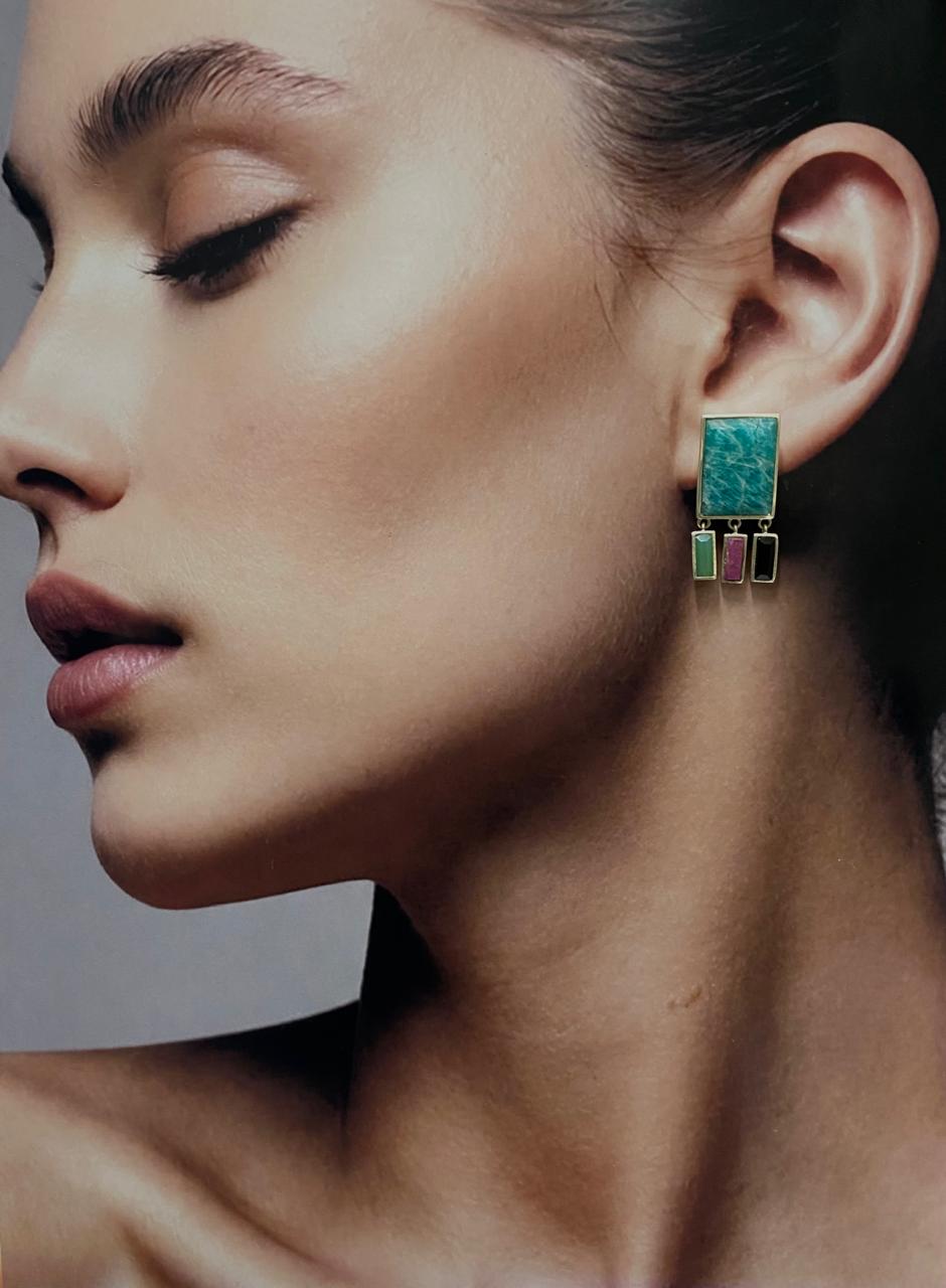 Amazonite Color-Block Dangle Earrings