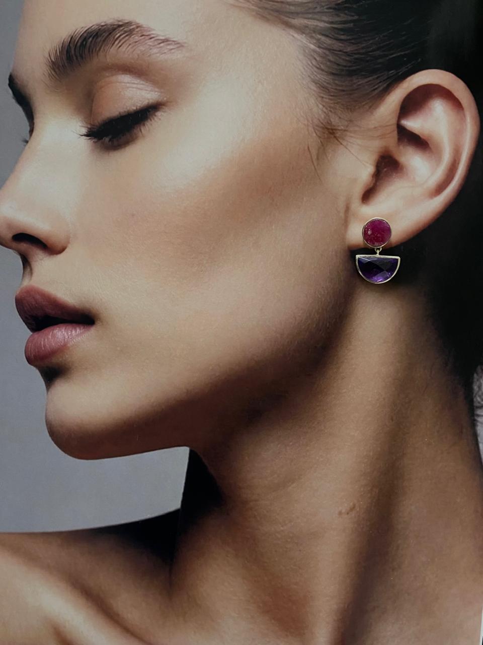 Amethyst Half-Moon Drop Earrings in 92.5 Sterling Silver