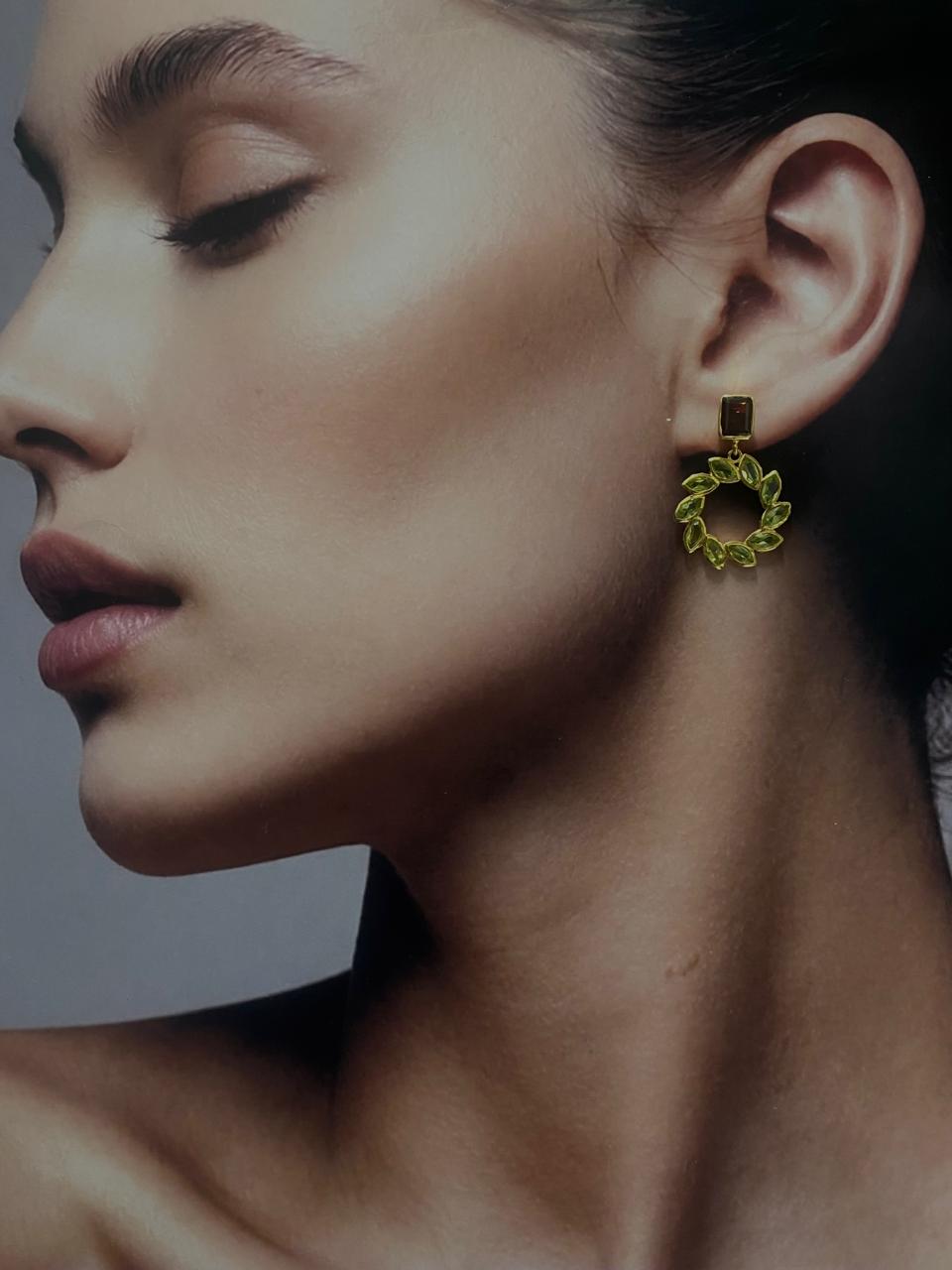 Garnet & Peridot 92.5 Sterling Silver Halo Drop Earrings