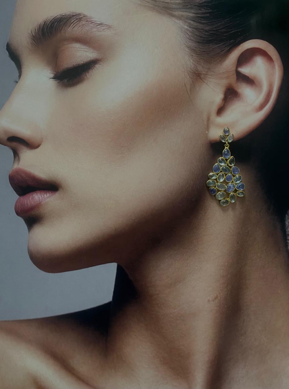 Elegant Tanzanite & Aquamarine Drop Earrings