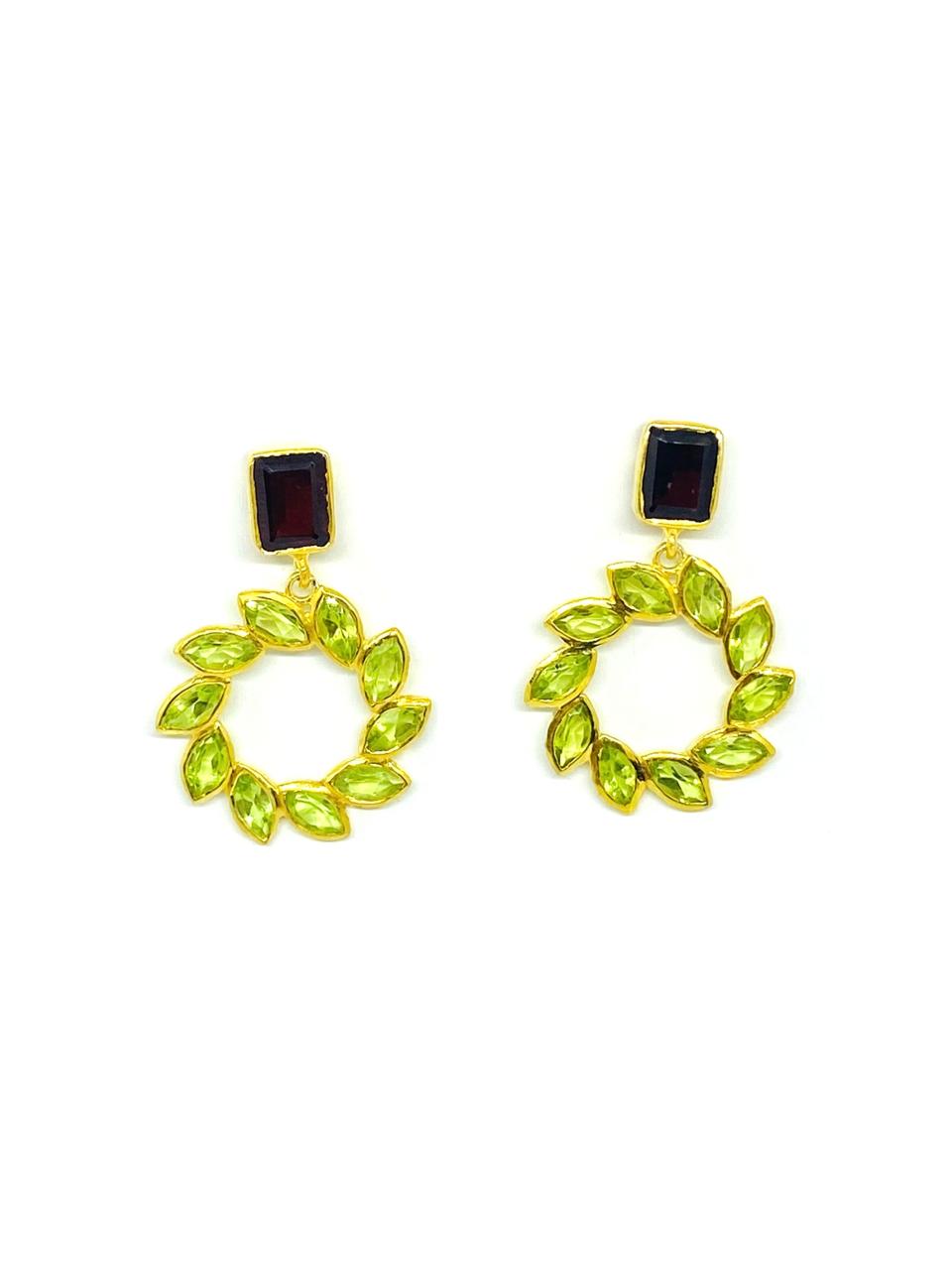 Garnet & Peridot 92.5 Sterling Silver Halo Drop Earrings - Image 2