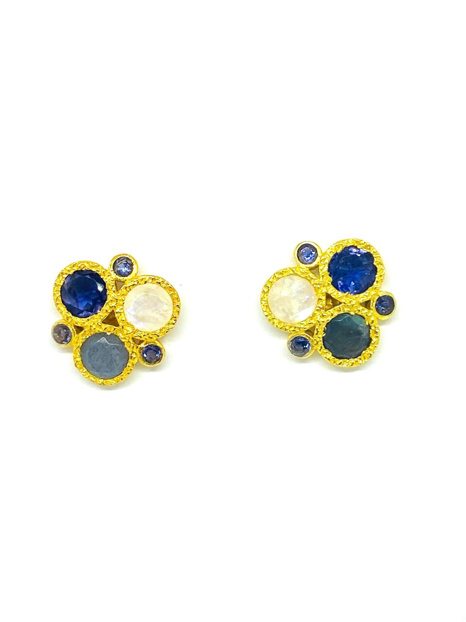 Elegant Multi-Color Gemstone Cluster Stud Earrings - Image 2