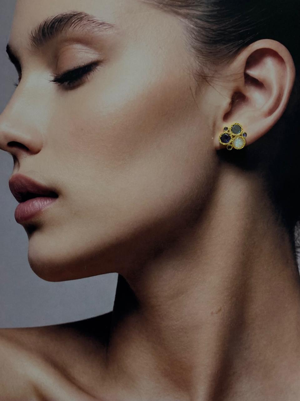 Elegant Multi-Color Gemstone Cluster Stud Earrings