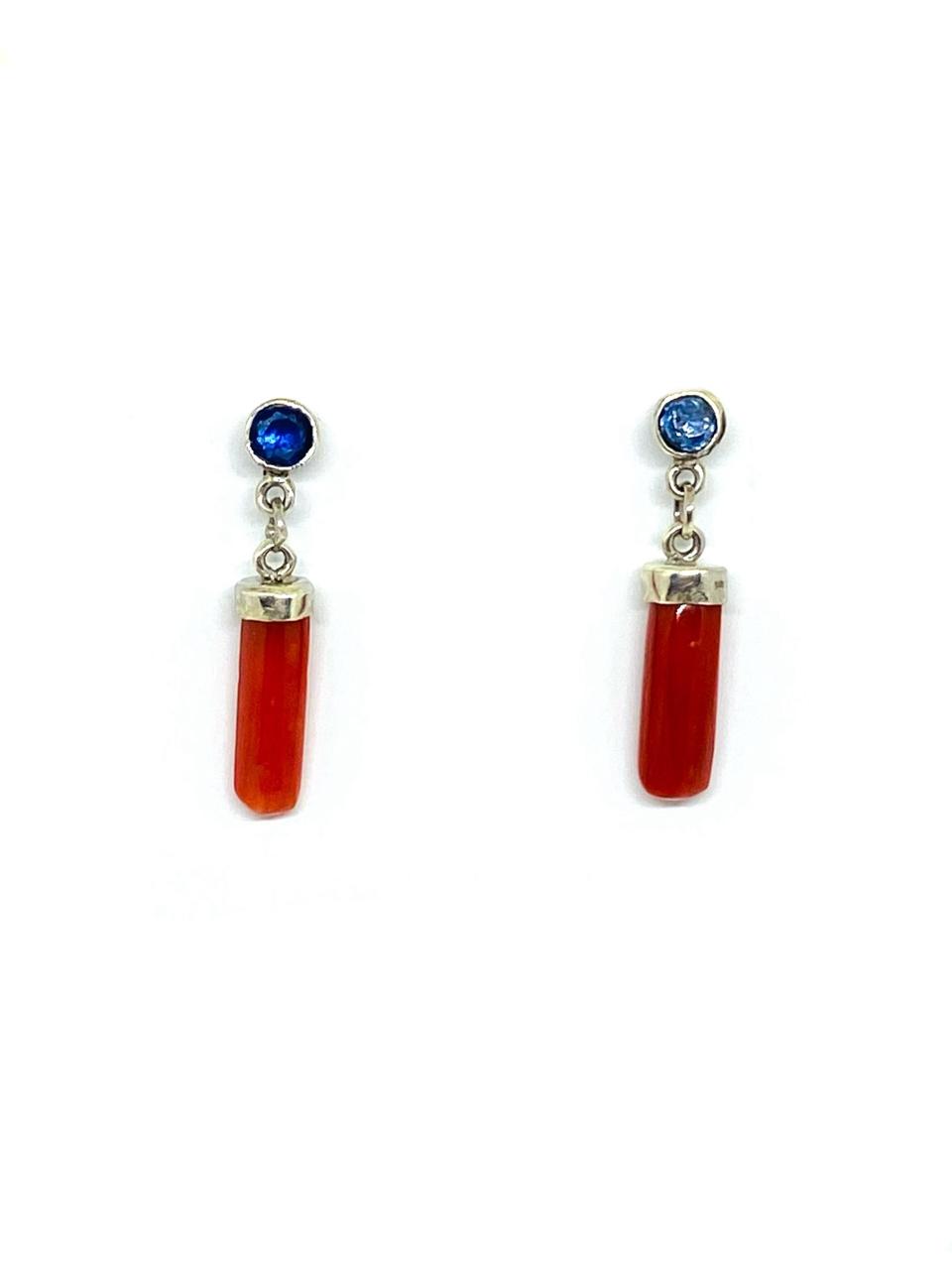 Coral and Iolite Drop Earrings in 92.5 Sterling Silver - Image 2