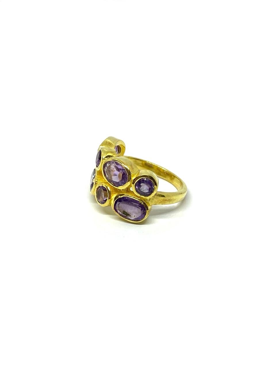 Gold Plated Amethyst Gemstone Statement Ring - Image 2