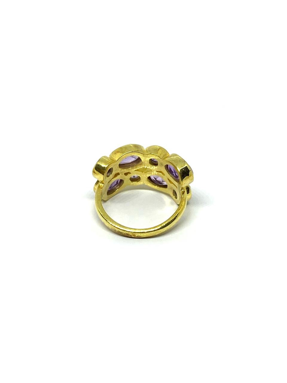 Gold Plated Amethyst Gemstone Statement Ring - Image 3